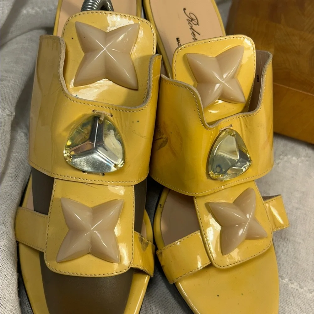 Robert Clergerie made in France leather slide in wedges with embellishments